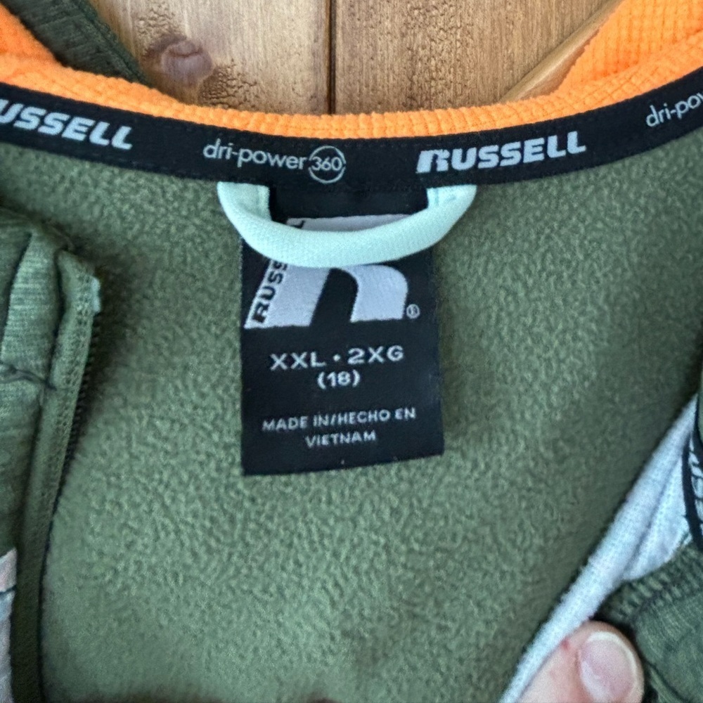 Boys Russell Dri-Power 360 Hoodie Army Green and Orange | Size XXL (18) - Picture 4 of 7